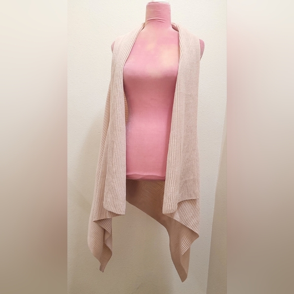LOFT One Size Dusty Rose Pink Sweater Long Open Front Cardigan Sweater Vest - Picture 10 of 11